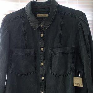 Free People peplum denim button down shirt size L
